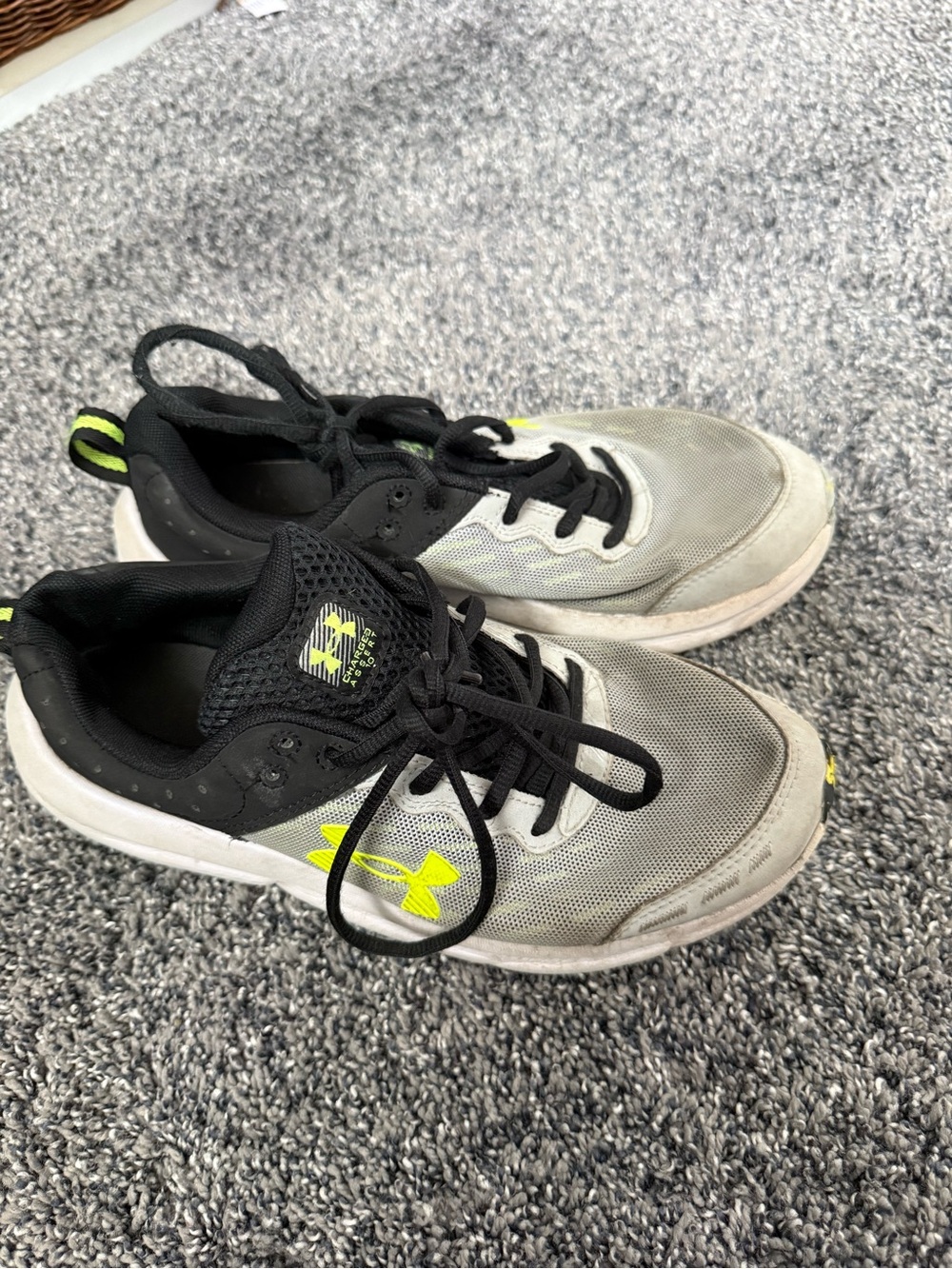 Under Armour Kids Gray and Black Sneakers with Neon Yellow Logo